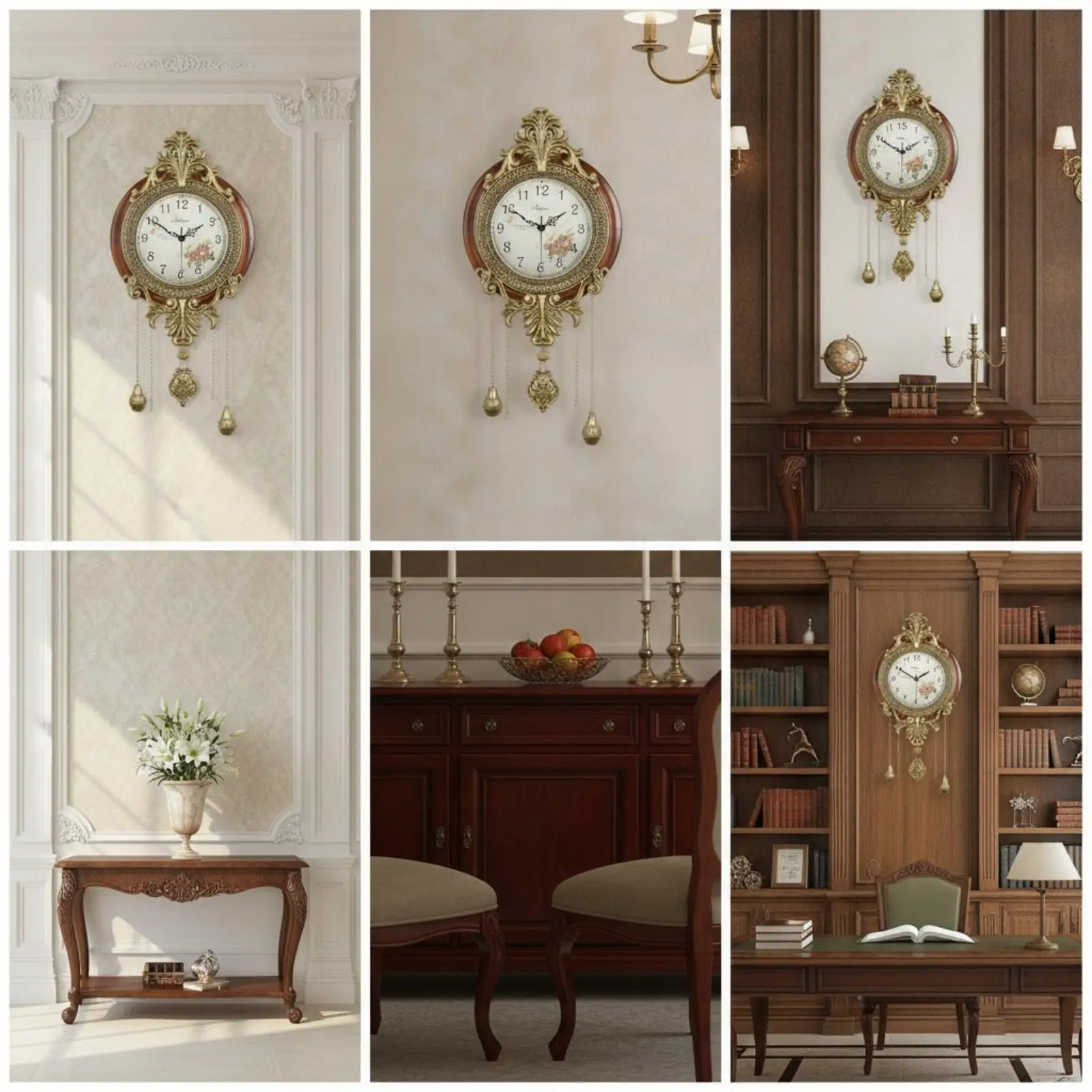 Large Size Wall Clock Ornamental Pendulum Silent Classic Wood Face Clockwork for Modern Living Room