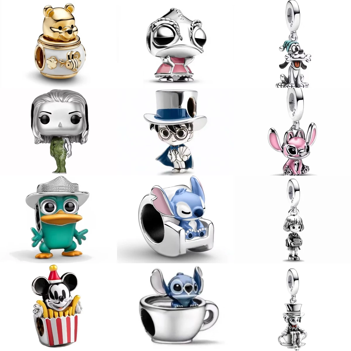 Pingente de Prata Esterlina 925 com Temas de Abelhas, Urso, Batata Frita, Copo e Cachorro, Compatível com Pulseira Original, Acessórios de Joias DIY