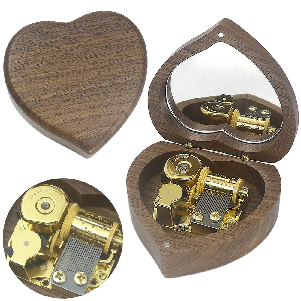 SOFTALK Rainbow Connection Solid Wood Heart shaped Music Box Birthday, Christmas, Valentine's Day Gift