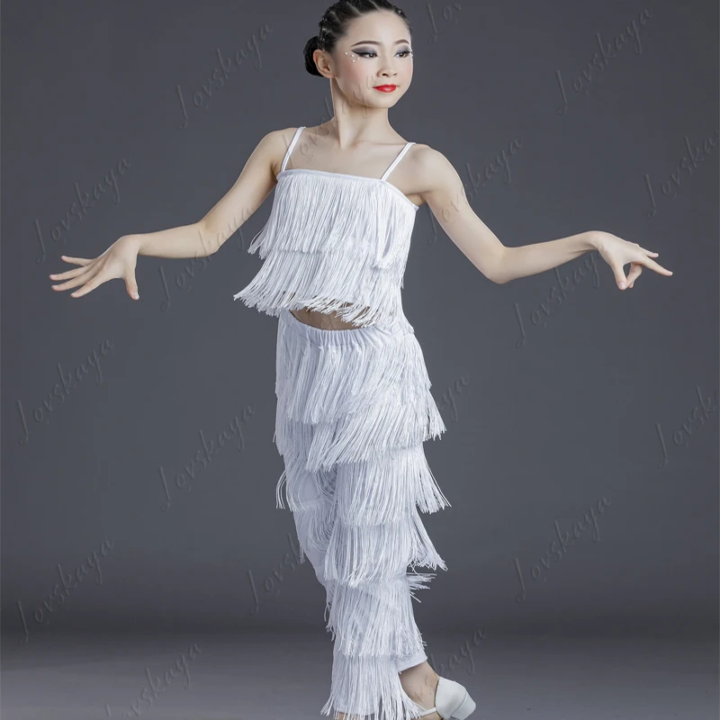 Trajes de baile latino para niñas, trajes con flecos, trajes de competición para niños
