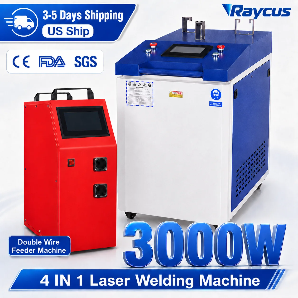 3000W Raycus Laser Welder with Dual Wire Feeder Machine 4 in 1 Laser Welding Cleaning Cutting Machine Handheld for Metal