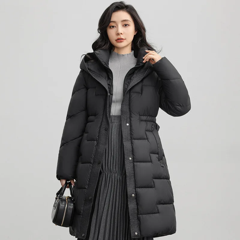 2024 inverno nuova giacca donna lungo piumino addensato con cappuccio dritto elegante capispalla moda coreana femminile Puffer parka