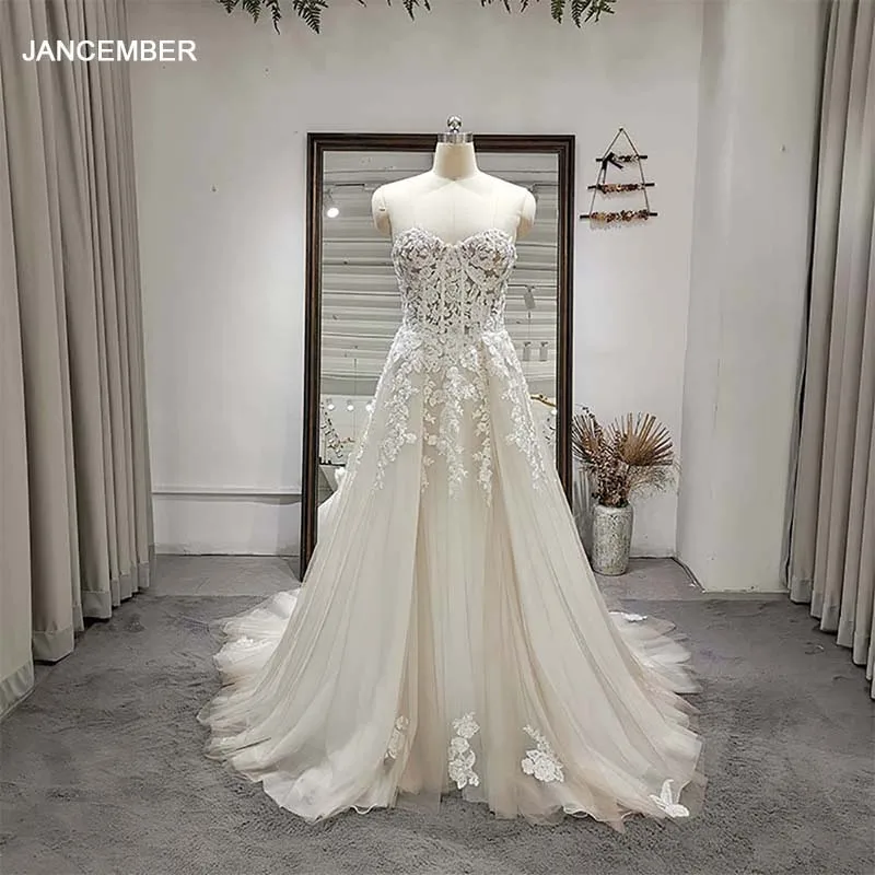 

Jancember Strapless Sleeveless Elegant Wedding Dresses For Women 2024 Chapel Train Bridal Gowns Vestidos De Novia QW01008