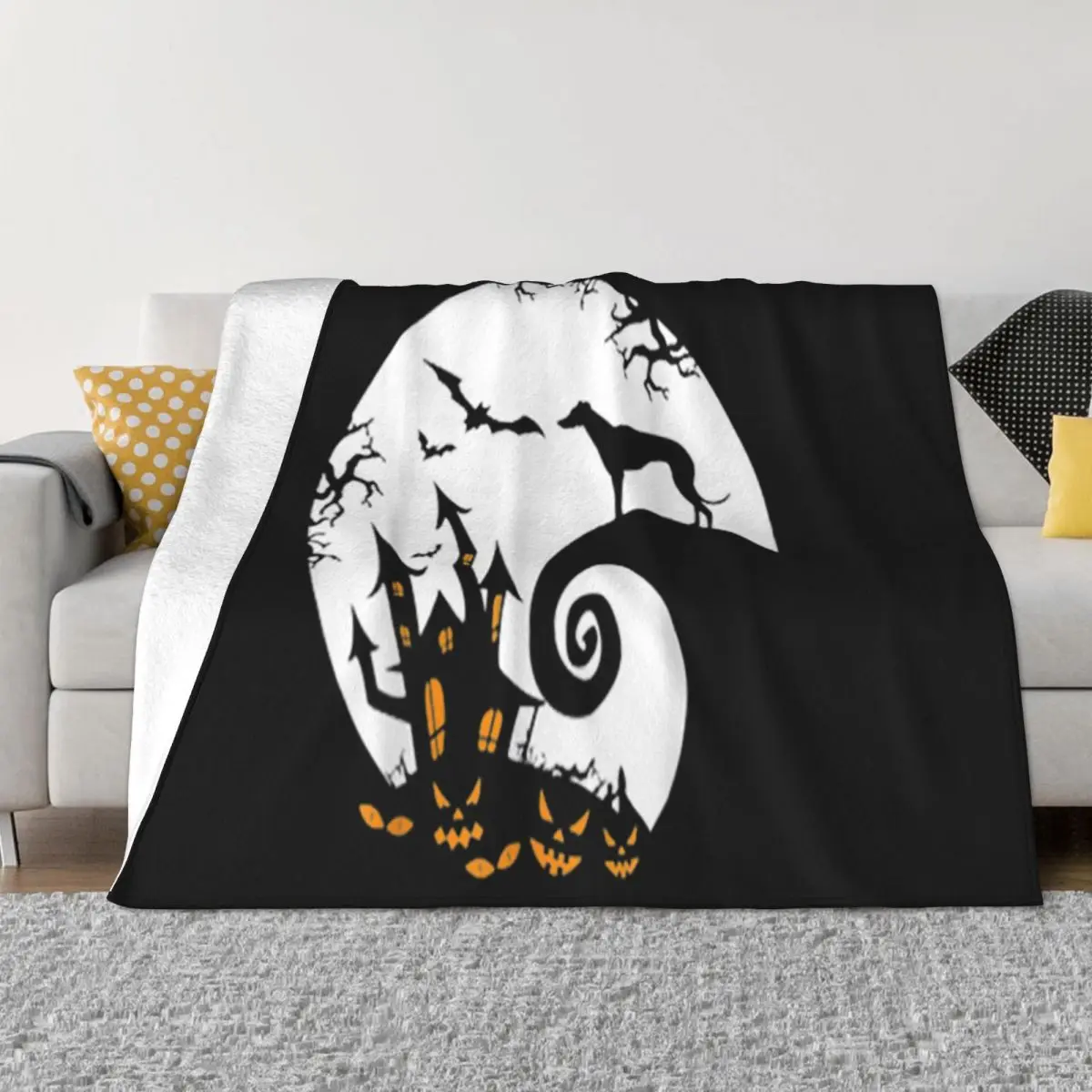 Premium Greyhound And Moon Halloween Costume Chinese Style Designs Any Logo Hipster Aesthetic Throw Blanket