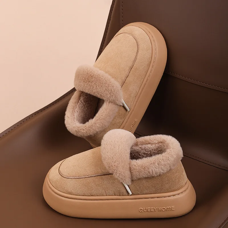Evshine Scarpe invernali in cotone felpato per donna Pantofole soffici in pelliccia per interni Stivali foderati sfocati per esterni Scivolo da casa con piattaforma pelosa calda