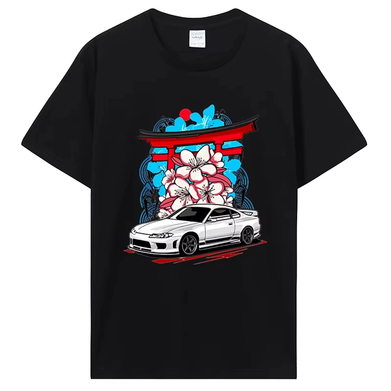 Silvia S15 White Car Graphic T Shirts Initial D Drift TShirt Cotton Short Sleeve Men Oversize T-shirt Clothing Oversized Tops