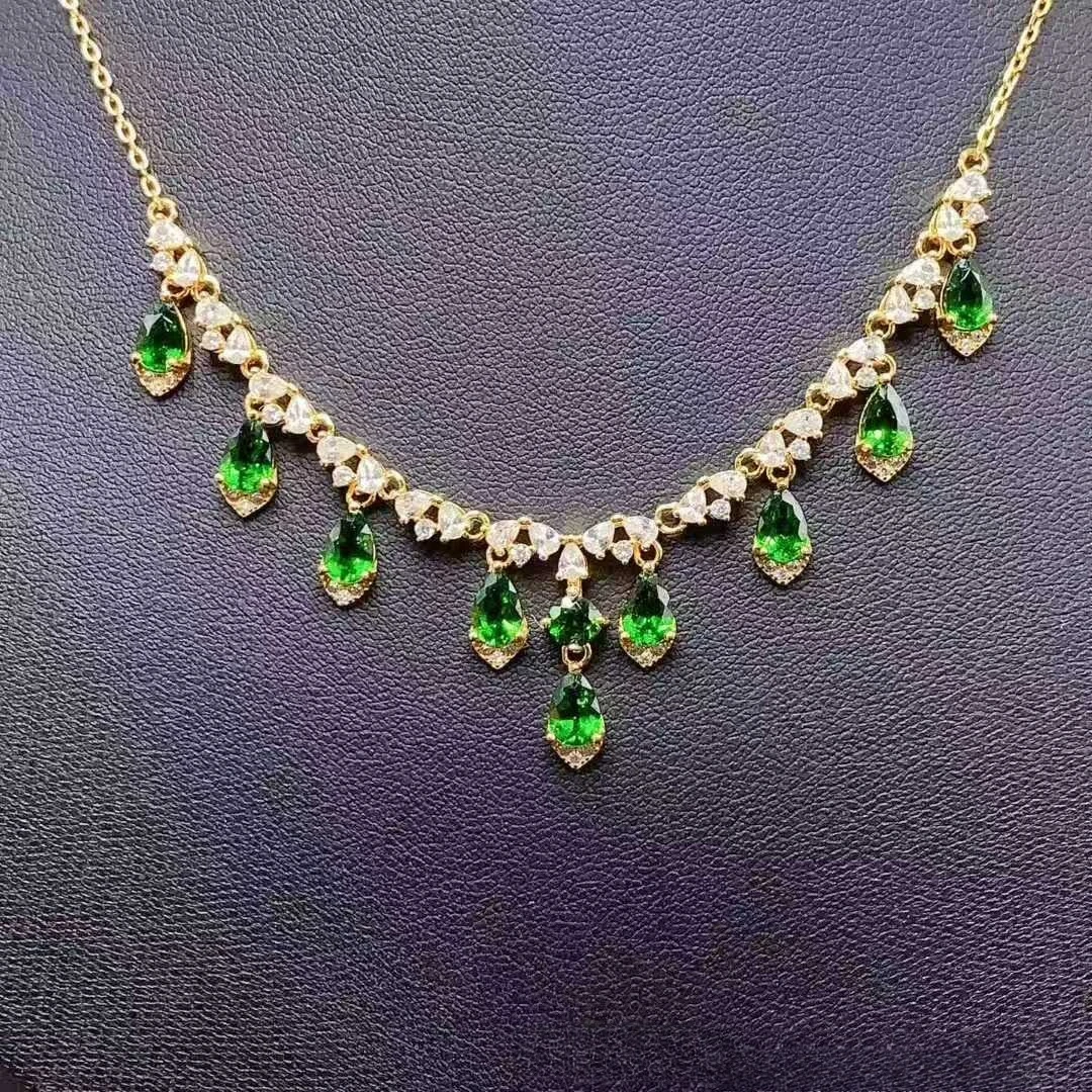 

Ожерелье из серебра 925 пробы с натуральным диопсидом, колье из натурального драгоценного камня, элегантный зеленый ювелирный подарок