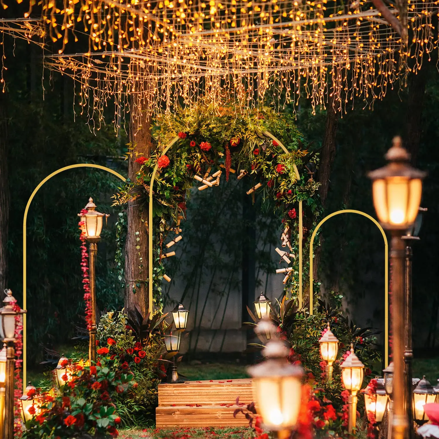 Imagem -05 - Arco de Casamento de Metal Conjunto de Pano de Fundo Suporte para Casamento Nupcial Decoração de Festa ao ar Livre Indoor