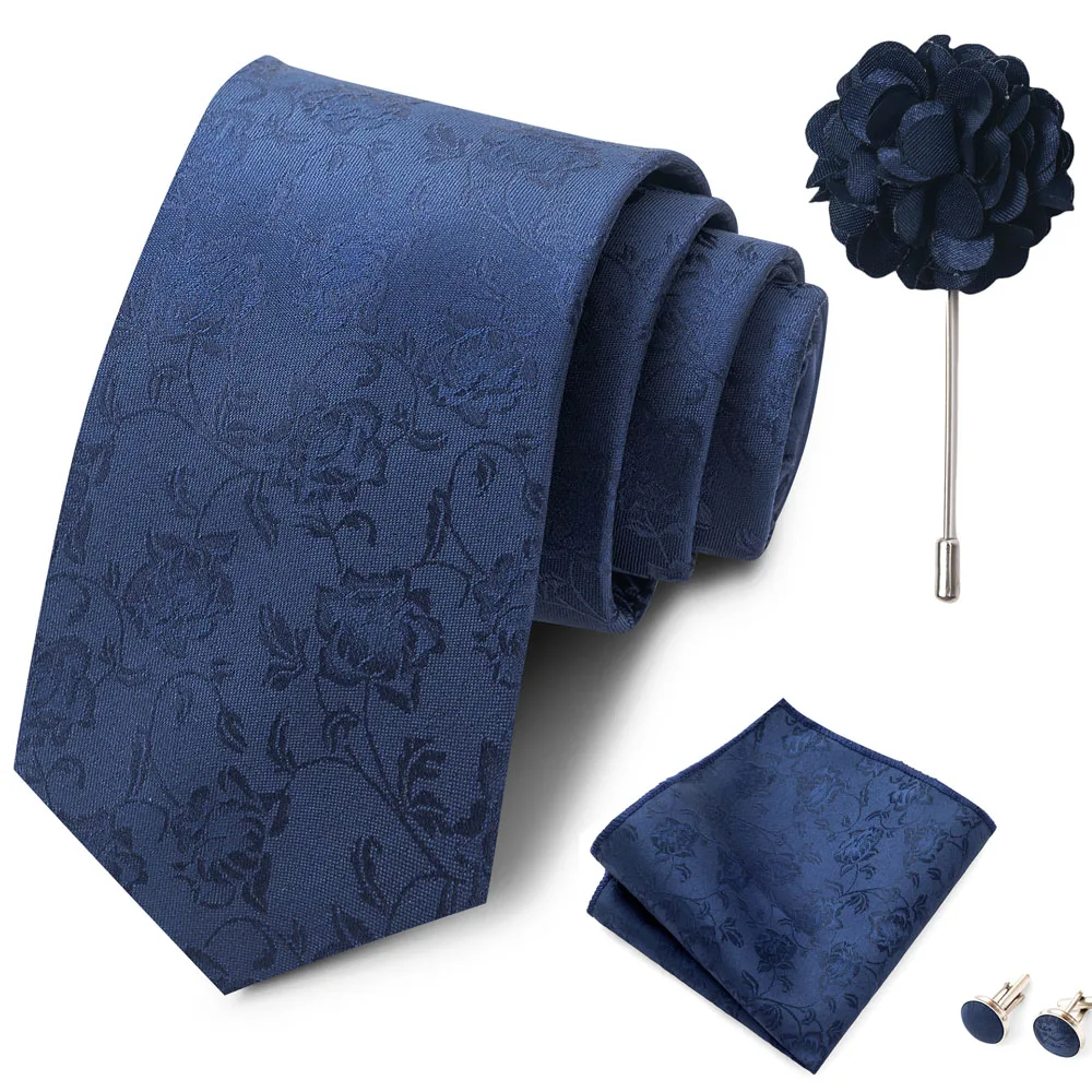 Großhandel Mode 8 cm Krawatten-Set, Krawatte, Einstecktuch, Manschettenknöpfe, Anstecknadel, Lila Paisley, Herren-Krawatten, passend als Geburtstagsgeschenk – Detail 22