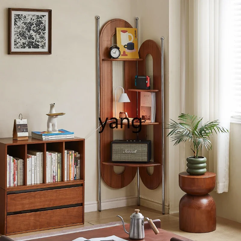 CX living room small apartment corner bookshelf retro solid wood storage triangular shelf