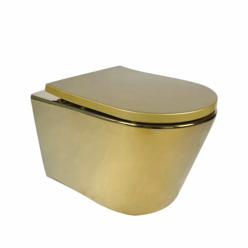 Golden ToiletANBI Wholesale Golden Plated Sanitary Wares Wc Ptrap Wall-hung Ceramic Gold Color Toilet