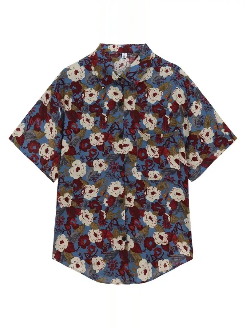 홍콩 슬레 플로럴 프린트 또는 슬루 루즈 캐주얼 여성용 여름 2025 신상 트렌디 다용도 폴리에스터 섬유