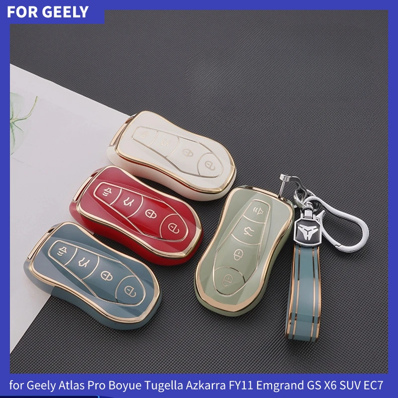 TPU Car Key Case Cover Protector Fob for Geely Atlas Pro Boyue Tugella Azkarra FY11 Emgrand GS X6 SUV EC7 Keychain Accessories