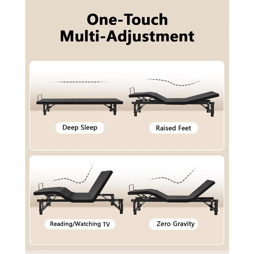 Queen Adjustable Bed Frame with Wireless Remote - Head & Foot Incline, Zero Gravity, Quiet Motor