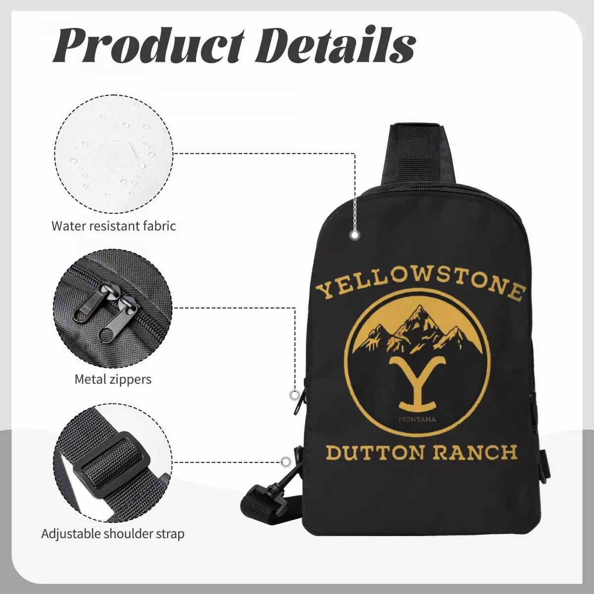 يلوستون داتون رانش حقيبة الصدر الرجال حبال Crossbody على ظهره حقيبة الصدر السفر المشي لمسافات طويلة Daypack حقيبة الكتف #5