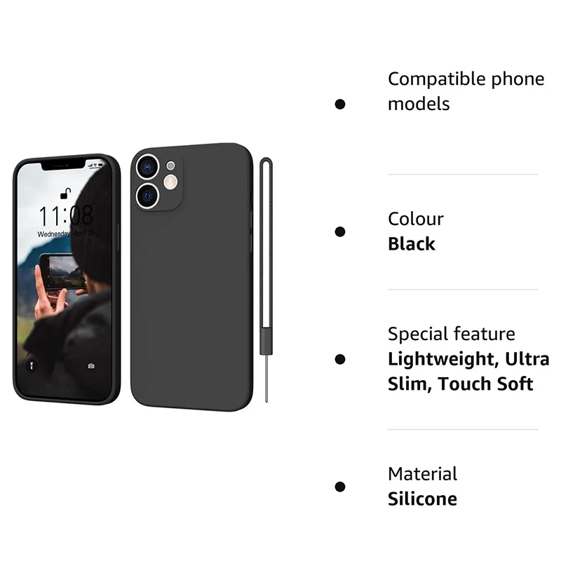 Phone Case for iPhone 15 14 13 12 11 Pro Max Mini iPhone X Xs Max XR Silicone Case with 1 Lanyard Protect Scratch Resistant Back