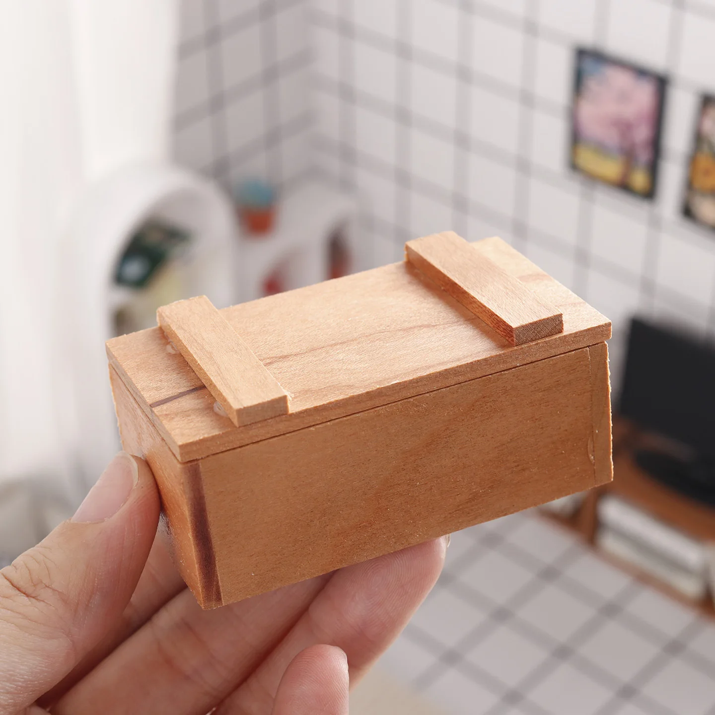Mini boîte de rangement en bois cerise, caisse miniature pour maison de poupée, échelle 1:12, mini conteneur alimentaire, accessoires de jeu d'imitation, accessoires pour maison de poupée