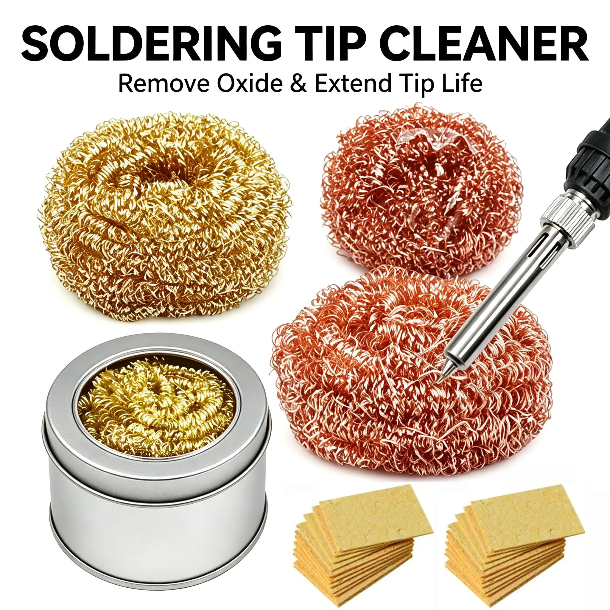 Desoldering Cleaning Ball Soldering Iron Mesh Filter Cleaning Nozzle Tip Copper Wire Cleaner Ball Metal Dross Box Clean Ball