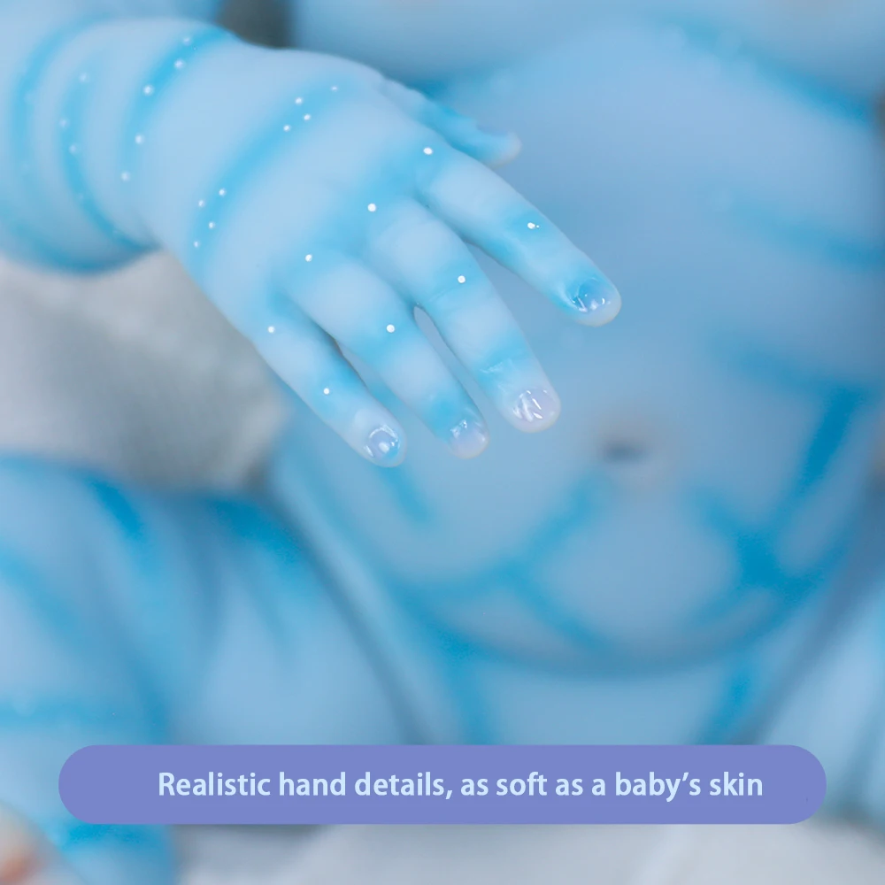 18 بوصة تولد من جديد مرج الرمزية لينة الفينيل الوليد الطفل رسمت باليد ثلاثية الأبعاد لون البشرة الزرقاء Mucionesas بيبي تولد من جديد دمية تحصيل الفن دمية