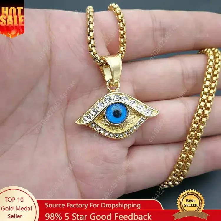 

Ожерелье с подвеской в виде глаза в стиле хип-хоп золотого цвета с цирконом из нержавеющей стали 316L, ожерелье на ключицу для женщин и мужчин, ювелирные изделия
