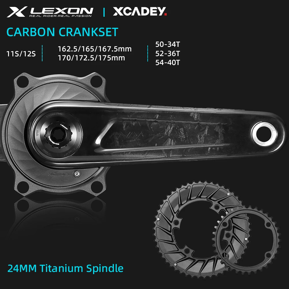 LEXON Road Cranksets Superlight Full Carbon Bicycle Cranks 362g  24mm Titanium Spindle 165/167.5/170/172.5/175MM Cycling Parts