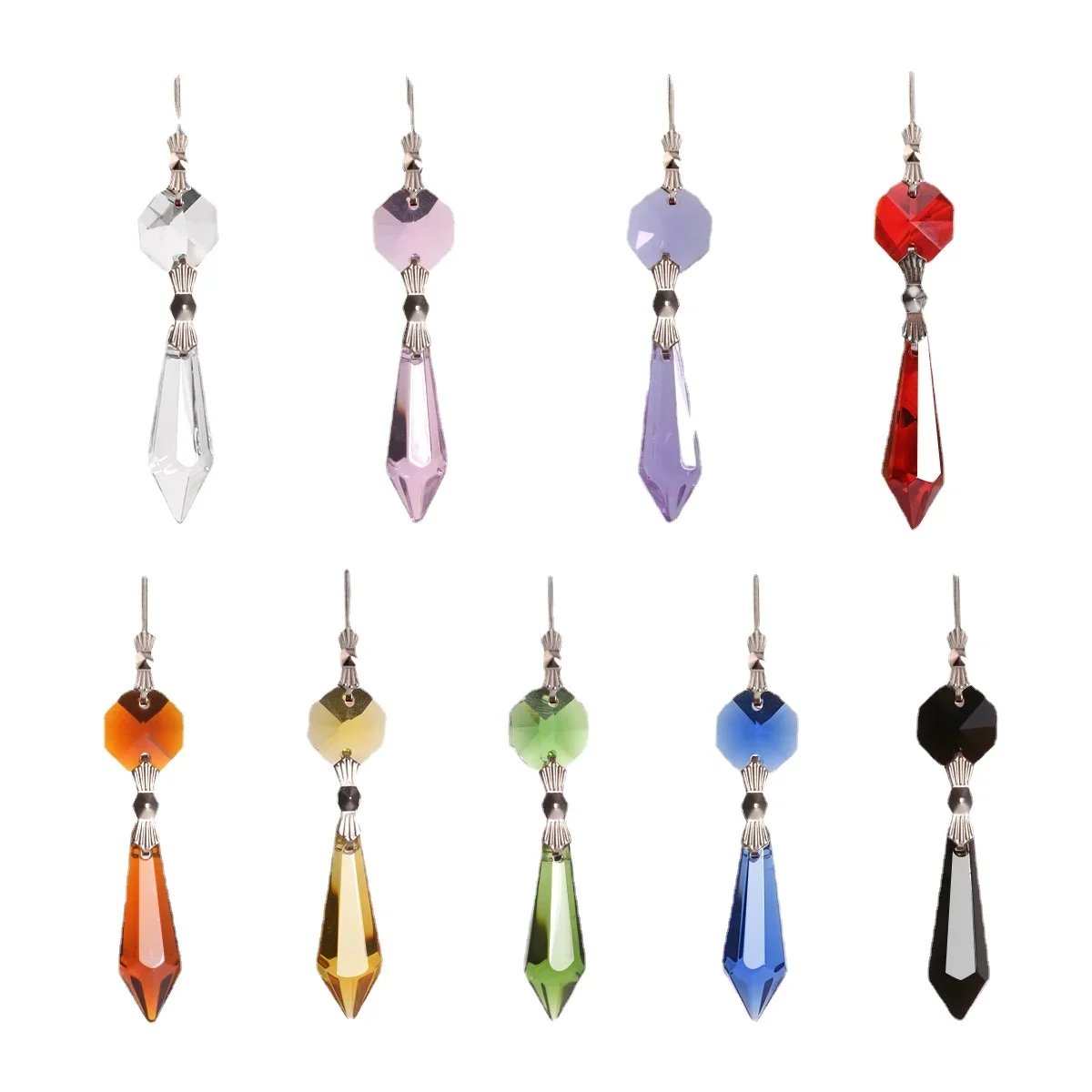 

Crystal Chandelier Pendants Prisms with 14mm octagon beads chain Multicolor Glass 38mm Icicle Drops home garden decor suncatcher