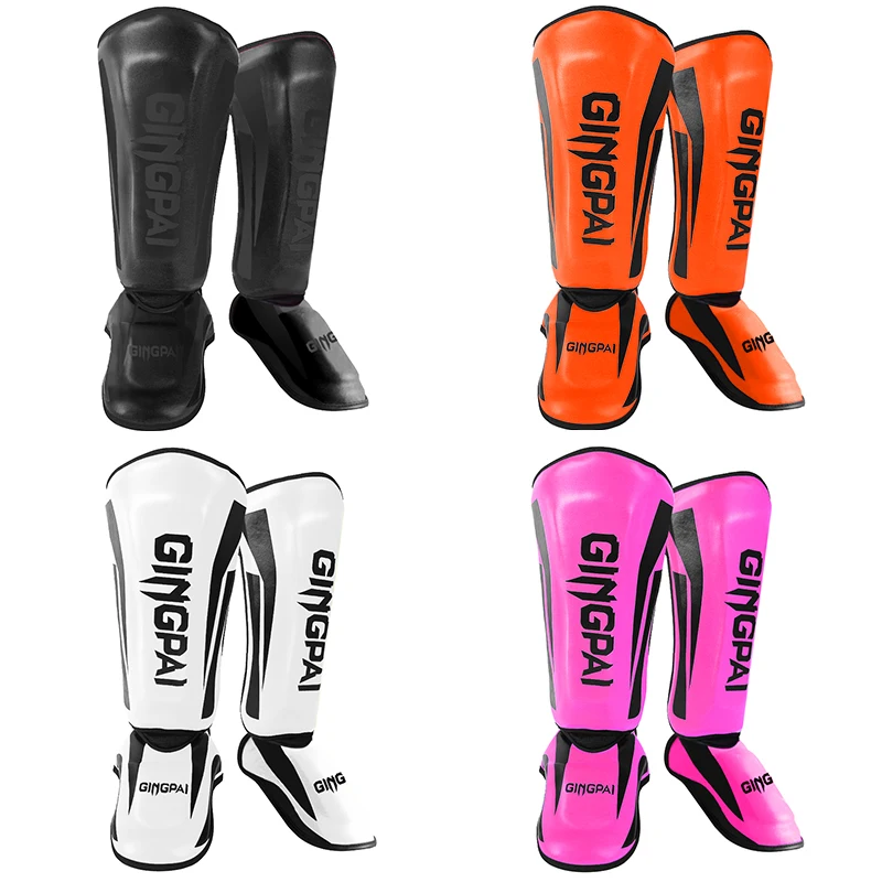 One Pair High-Quality PU Leather Boxing Shin Guards Ankle Protector MMA Muay Thai Training Leg Warmers Light Kicking Shin Pads