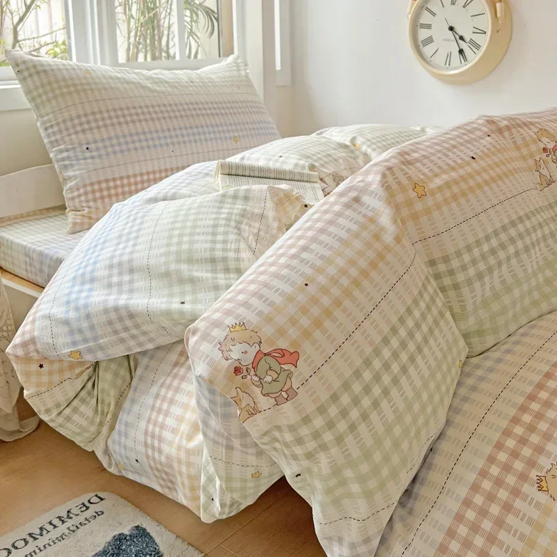 Pure Cotton Printed Student Bedding Set Single Queen Skin Friendly Bed Linens Skin Friendly Comforter Cover Set for All Seasons