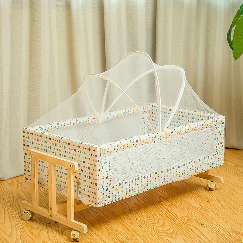 Petit berceau à bascule en bois enrichi pour bébé, lit portable pour tout-petits, cadre de lit polyvalent