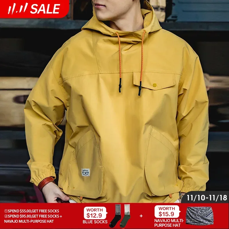 

Maden Mountain Outdoor Multi-pocket Hooded Men's Jackets Spring Oversize Windbreak Parka Ginger Climbing Outerwear Track Jacket