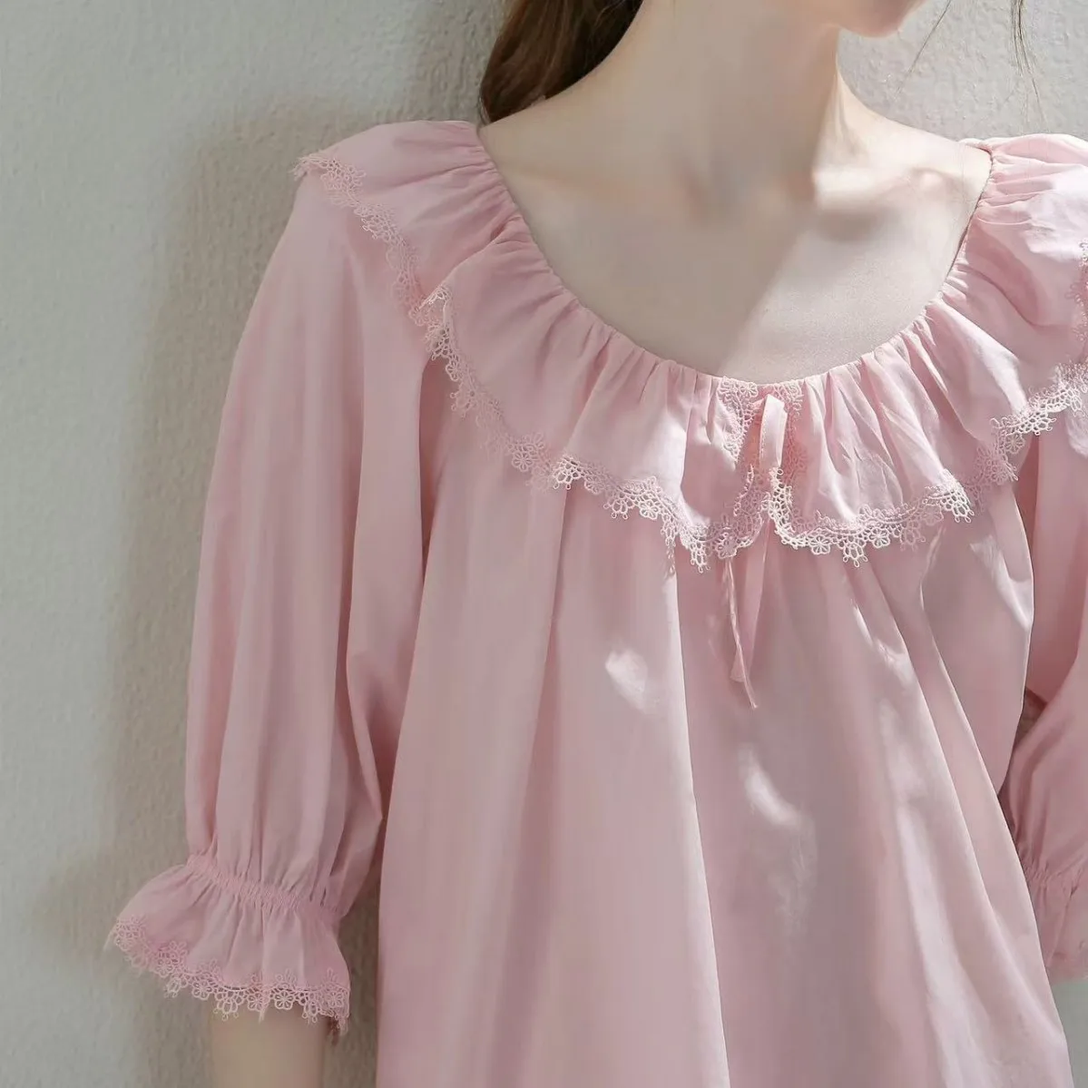 French Style Loose Fit Women's Solid Color Pure Cotton Knitted Pajama Set Perfect for Spring Summer Loungewear Casual Outings