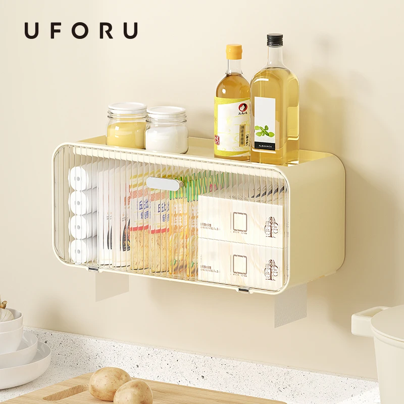UFORU Transparentes Sichtbares Küchenregal, bohrfreies Kunststoff-Wandregal für Gewürzgläser, Ingwer, Knoblauch, Küchen-Gewürzregal