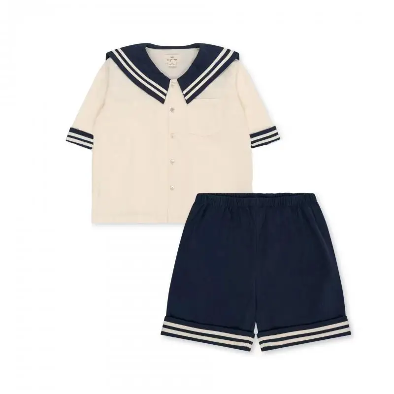 2024 Sailor Collar Boy Girl Cotton Two Piece Sets Sisters Matching Stripe Spring Summer Boutique Children Kids Clothing Dresses