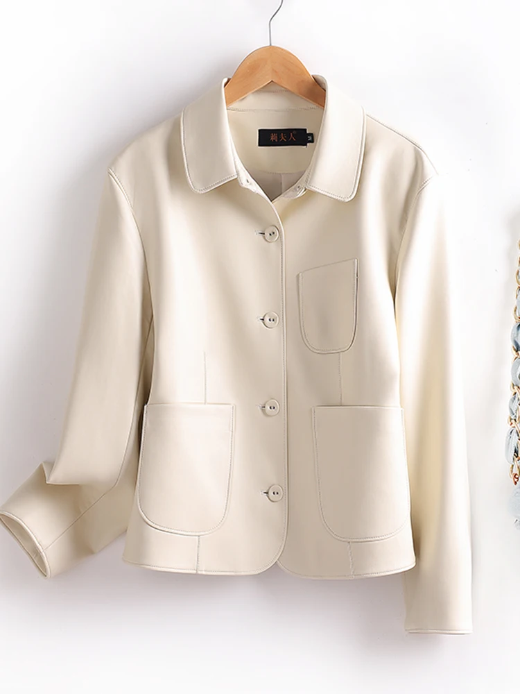  Ning Genuine Leather Jaet Women's Faionable Autumn Winter eepskin Coat Long Sve ort Length Commute Sle