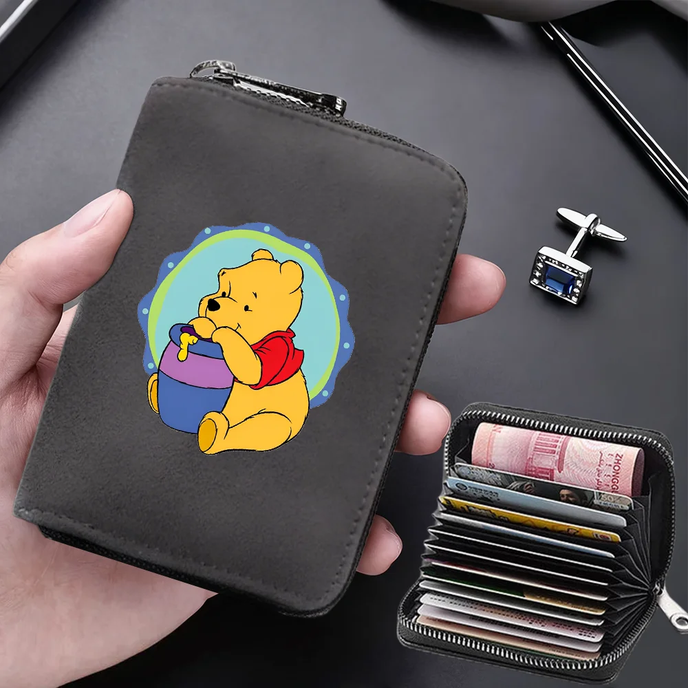 Winnie the Pooh Anti Demagnetization Wallets Card Bag 11 Cards Slot Credit Card Holder Zipper Card Wallet Cards Cover