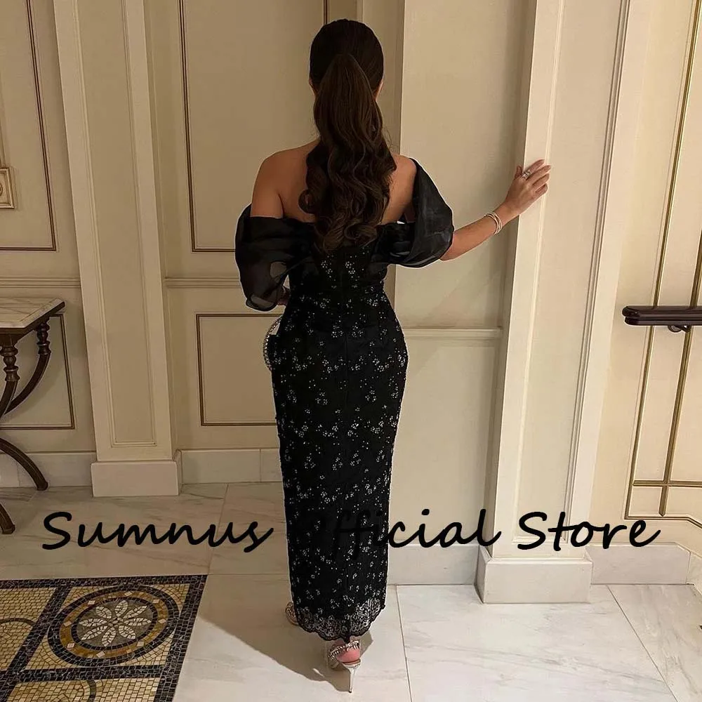 Sumnus Black Off Shoulder Mermaid Evening Dresses Luxury Sequins Beads Saudi Arabic Party Prom Dress Elegant Long Formal Gowns
