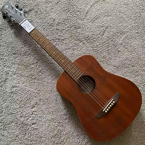 I061 Luna Safari Tattoo Travel Guitar 3/4 Dreadnought Acoustic All Eastern Mahogany 19 Frets 572mm Scales Length Made in Taiwan