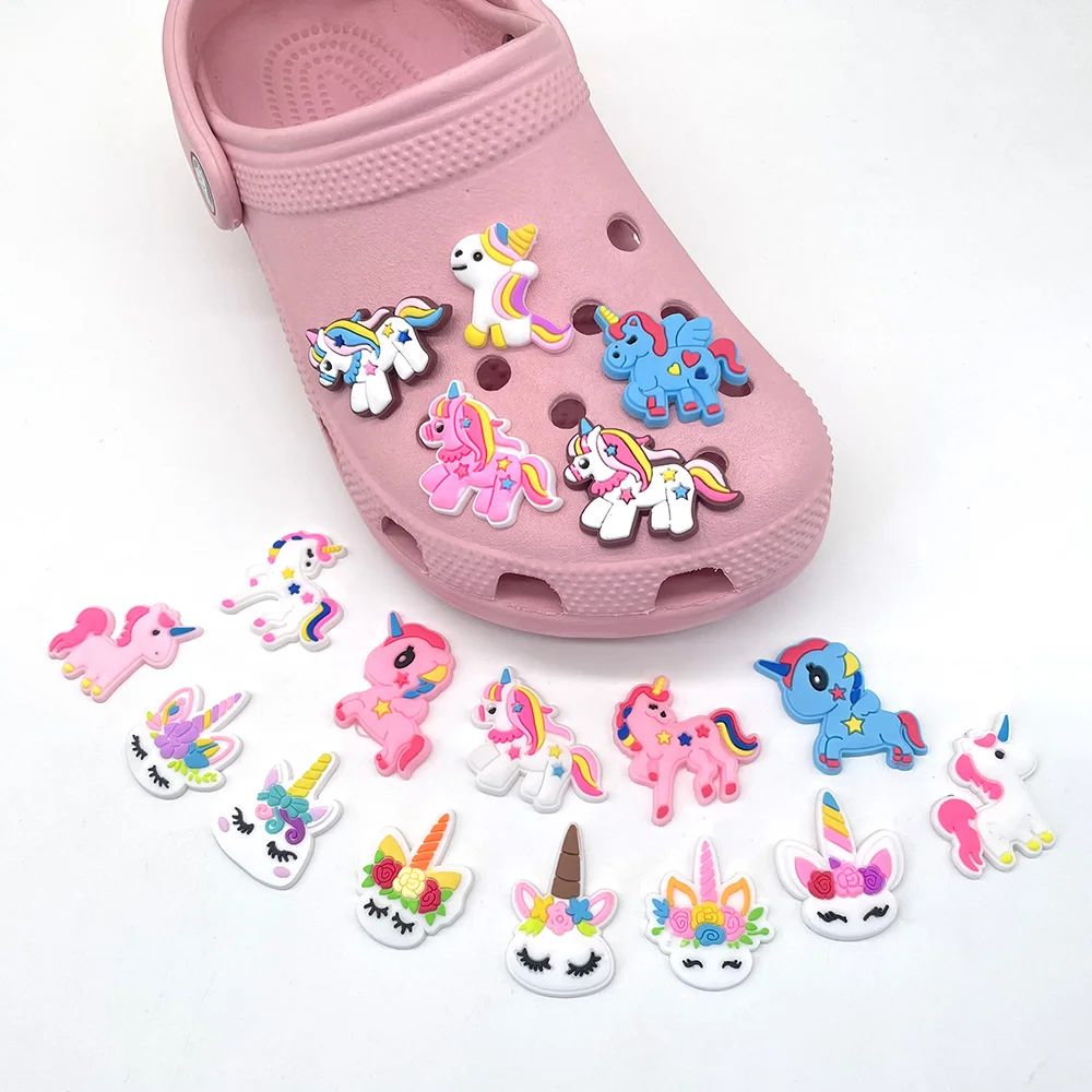 Amuletos de zapatos de animales de unicornio para zuecos, sandalias, decoración, accesorios de zapatos, dijes para regalos de niños