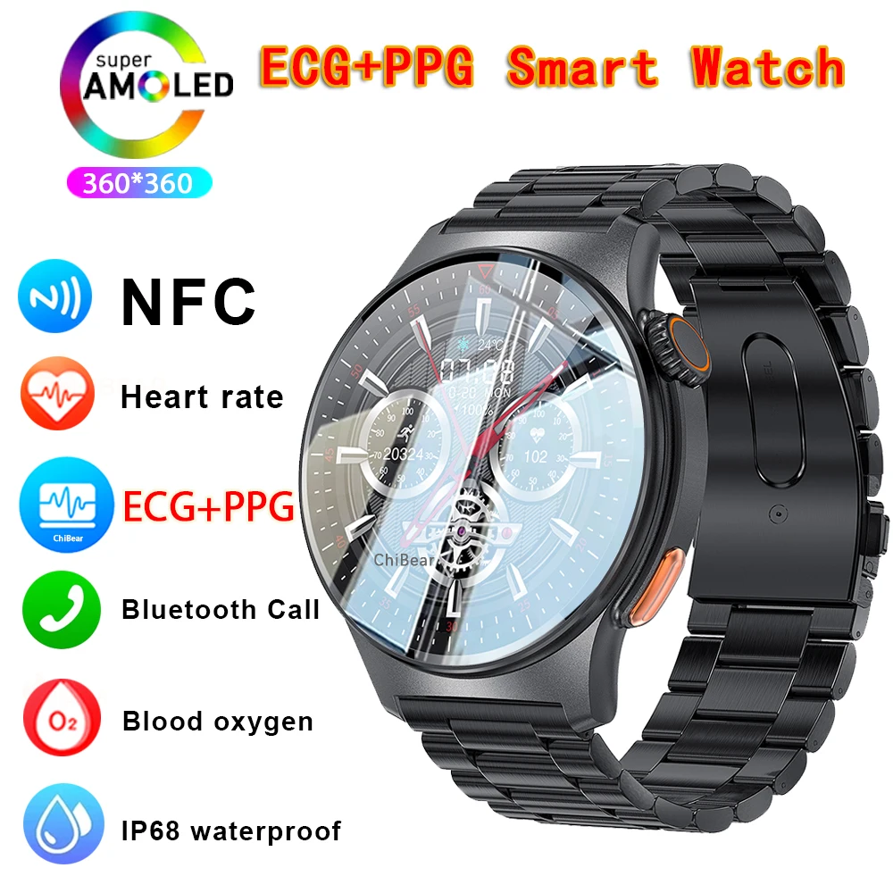 2025 Jam Tangan Pintar Pria NFC GPS Pelacak ECG PPG Baru Asisten Pria Monitor Tekanan Jam Tangan Pelacak Pria Wanita Smartwatch Untuk huawei