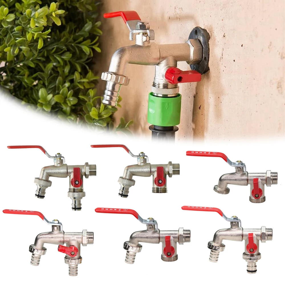 Industrial and Home Irrigation Zinc Alloy Garden Bibcocks 1 Inlet 2 Outlet Bibcock with Dual Nipple and Outdoor Balcony Faucet