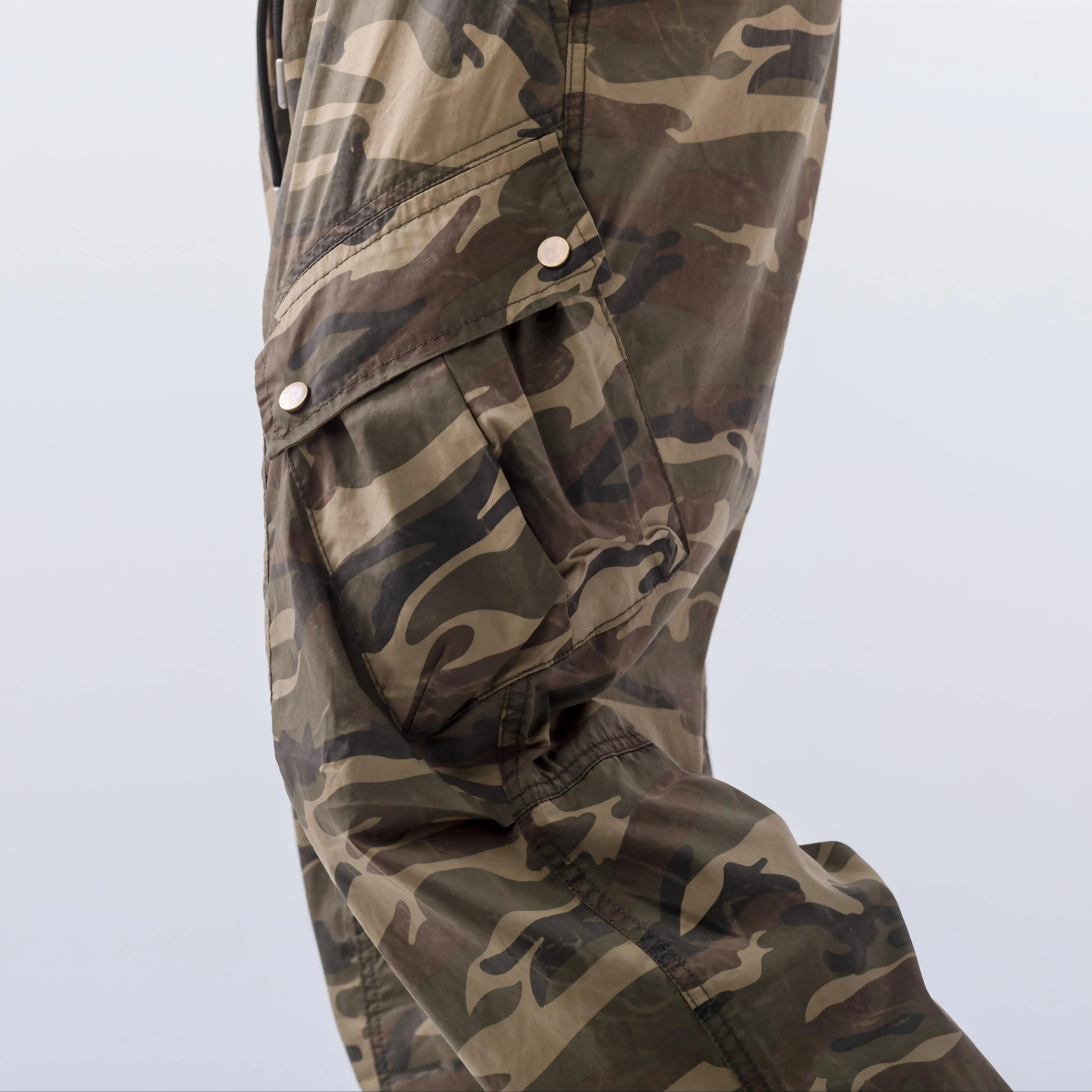 Vintage Camouflage Washed Fade Long Pants Loose Drawstring Retro Trousers Full Length Wide Leg Pants with Pocket