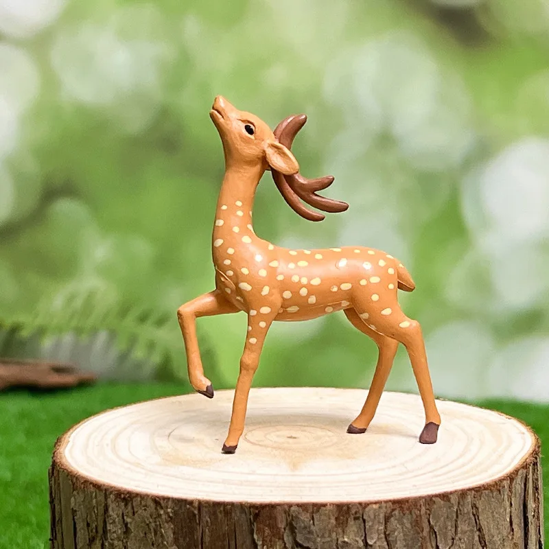 6Pcs Miniature Sika Deer Figurines Set PVC Mini Forest Animal Fairy Garden Accessories DIY Micro Dollhouse Bonsai Home Decor