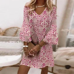 2024 New Summer Women's Print V-neck Printed Sexy Dress Long Dress Cross Border Women's Wear in Europe and America