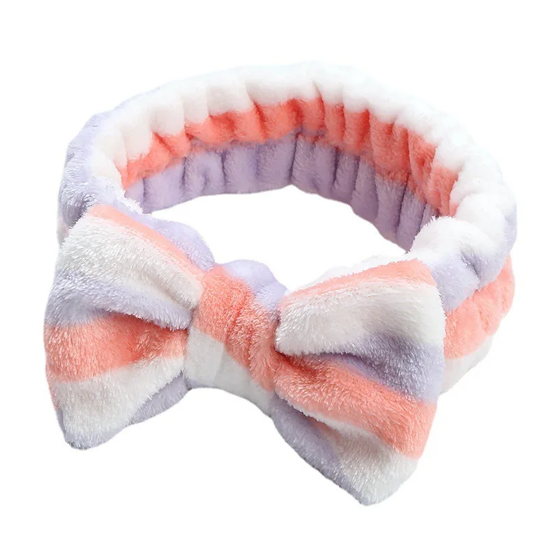 Stripe Polka Dots Leopard Coral Fleece Soft Headband Cross Top Knot Hairband Women Girls Wash Face Spa Headwear Hair Accessories