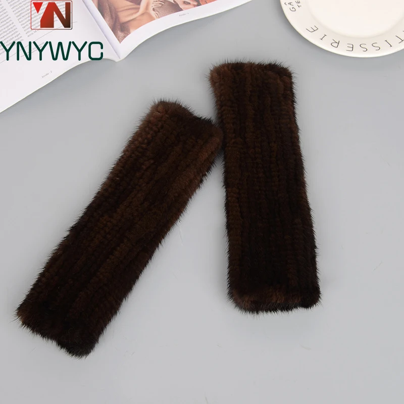 

New Women 100% Real Genuine Knitted Mink Fur Mittens Winter Warm Lady Real Fur Fingerless Gloves Handmade Knit Mink Fur Mitten