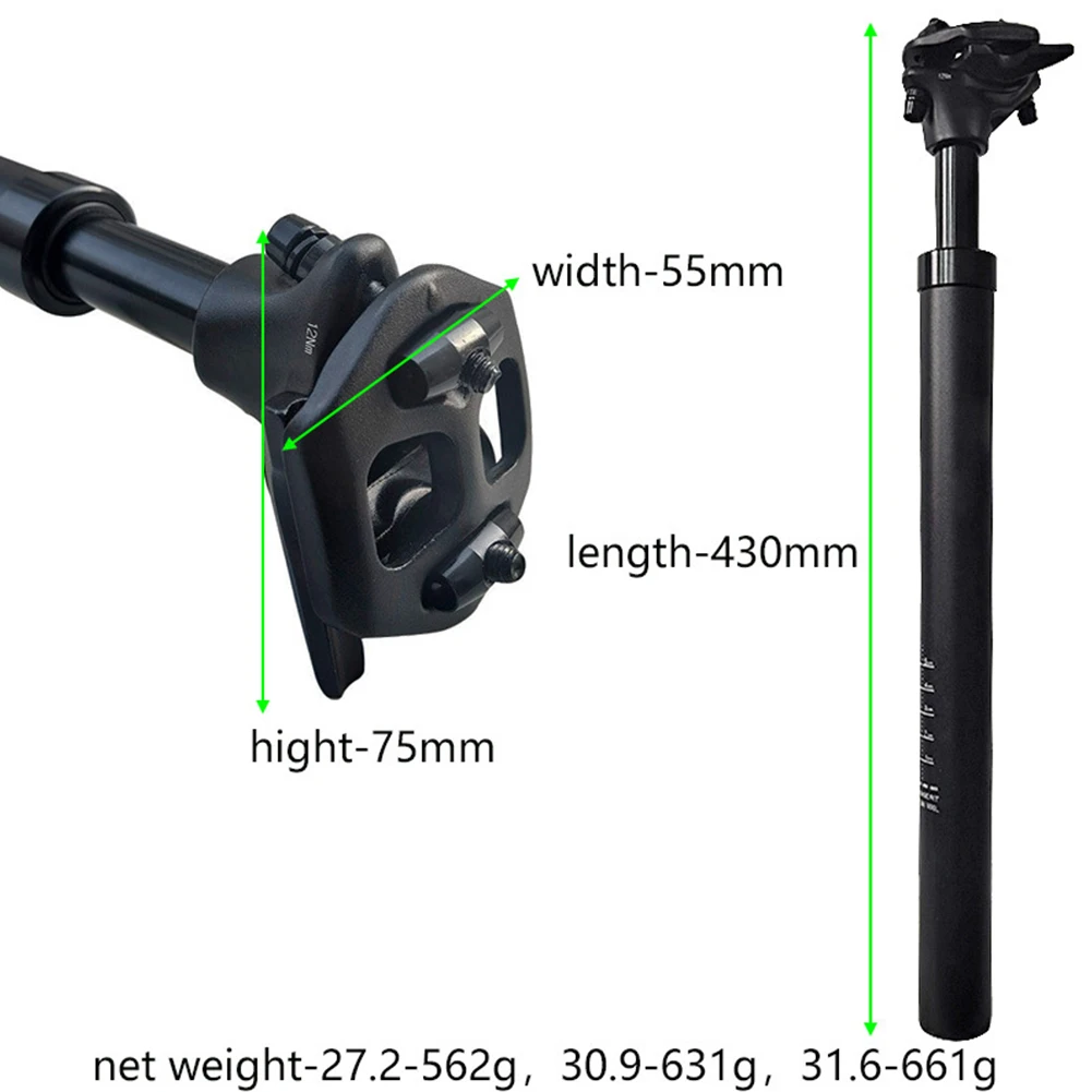 서스펜션 더블 스터드 시트포스트, 용수철 완충기, 포시트 튜브, 자전거 부품, 27.2mm, 30.9mm, 31.6mm, 400mm, 1 개