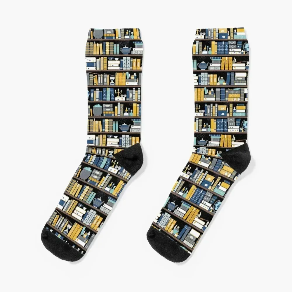 Bookcase Pattern - Blue Yellow Library Socks FASHION New year's sport Luxury Woman Socks Men's