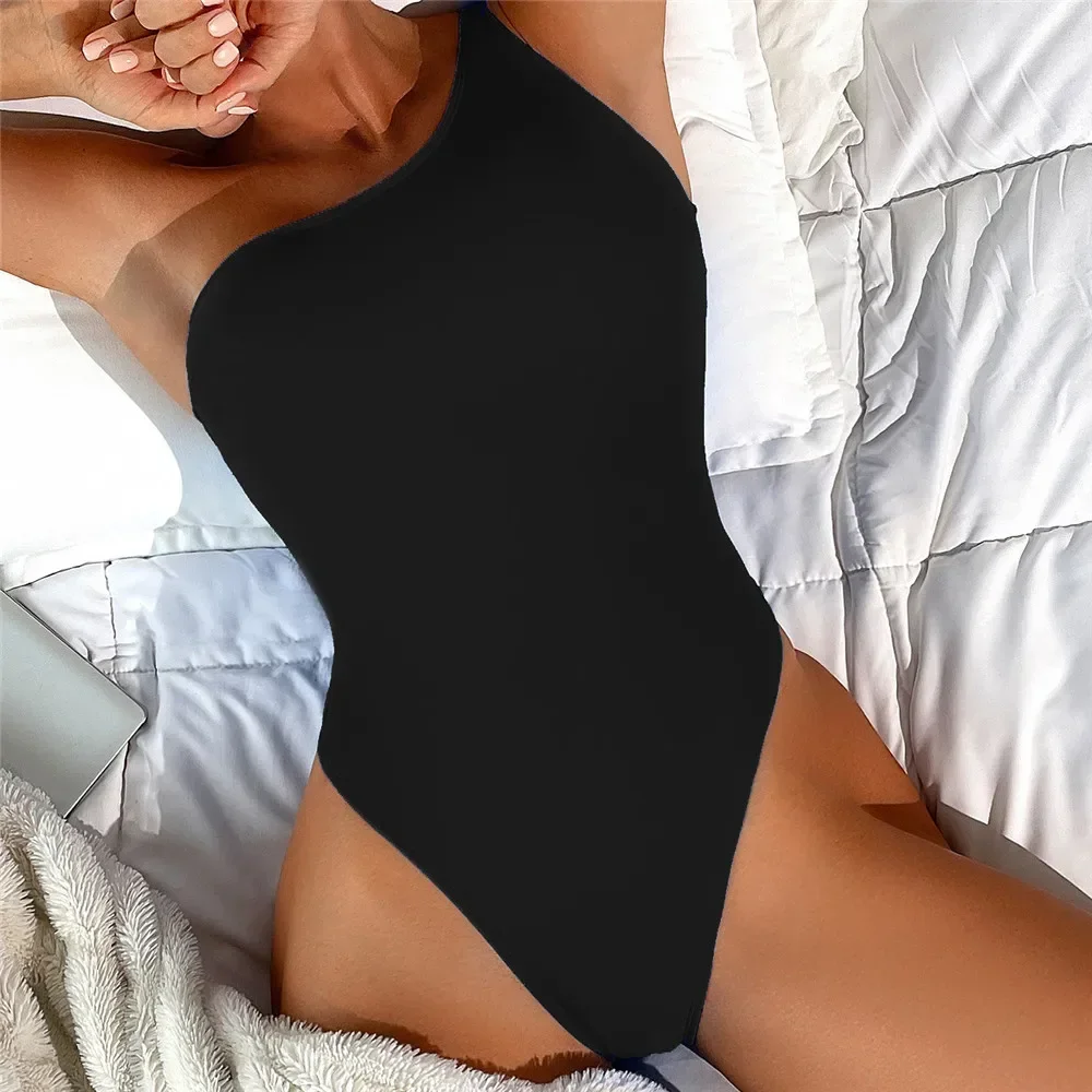 Sexy One Shoulder Blue Swimwear One Piece Swimsuits Women 2026 Back Cross Lace-up Hollow Out Monokini Bathing Suit Swimming Wear
