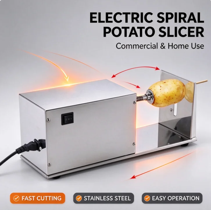 Electric Stainless Steel Spiral Potato Slicer Machine Commercial Home Kitchen Twister Chip Cutter Tornado French Fry Maker