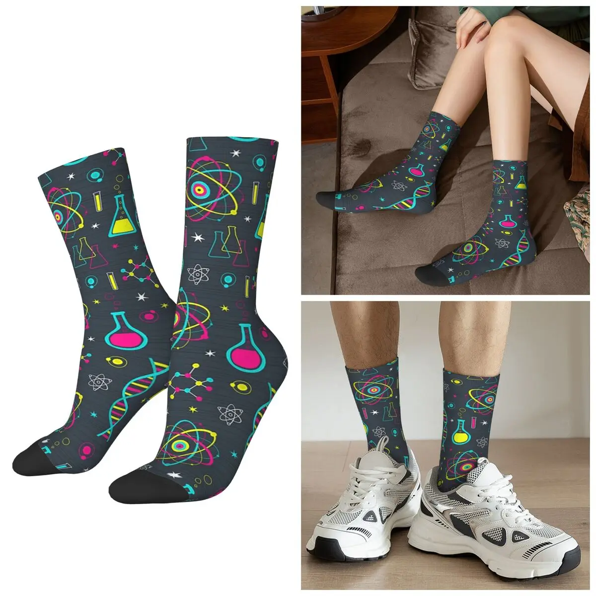 All Seasons Amazing Midcentury Modern Science Socks Harajuku Sport Middle Tube Socks Stockings for Unisex Valentine's Day Gifts